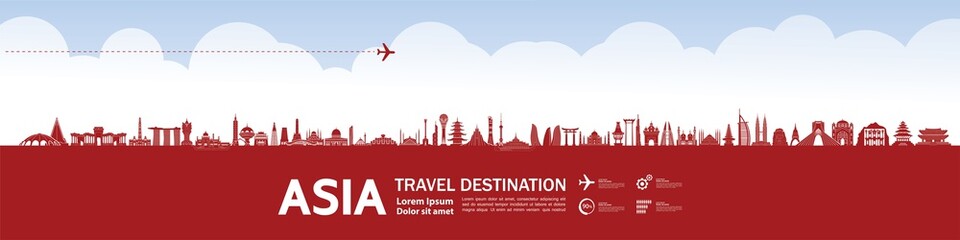 Asia travel destination grand vector illustration. 