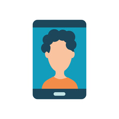 smartphone with avatar man on screen, flat style