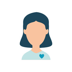 avatar woman wearing a tshirt with heart icon, flat style