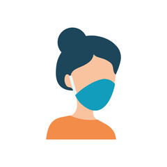 avatar woman with protective mouth mask icon, flat style
