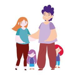mother father and daughters cartoon character, family day