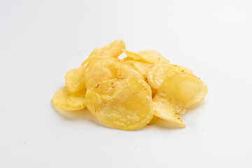 potato chips fries on white background portion os fries potato