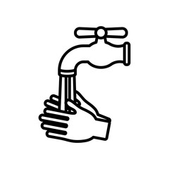 water faucet and hands washing icon, line style