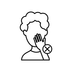 avatar man touching his face and prohibited cross, line style