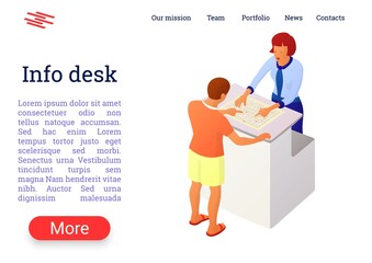 Two people interact near the reception or counter