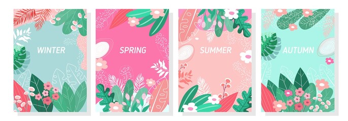 Vector set floral background, Nature background, template, banner, cover, templates, postcard.