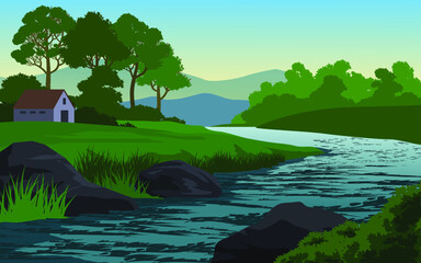 paysage avec rivière et arbres