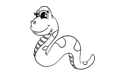 Illustration of cute Cartoon Snake, Coloring book, vector
