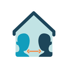 social distancing concept, house with pictogram persons with arrow distance between, flat style
