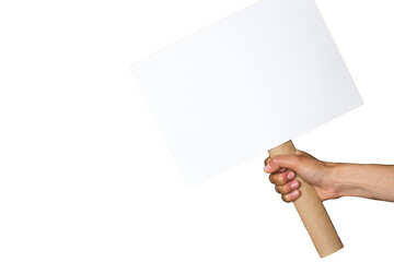 activist with an empty poster. protest banner on white background