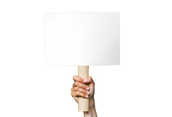 activist with an empty poster. protest banner on white background