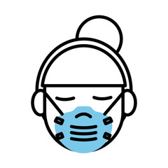 woman using face mask line half color style icon