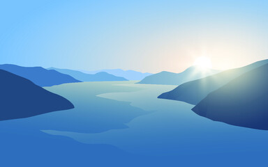 Fototapeta na wymiar sunrise over the mountains with lake