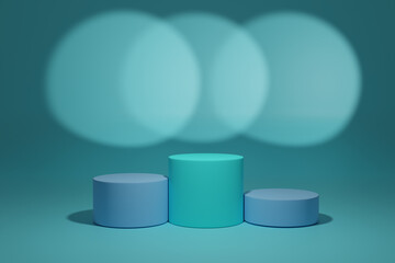 3d blue cylinder podium  minimal studio background. 3d rendering.