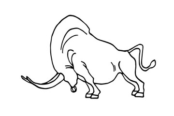 aggressive strong wild bull with long horns, for logo or emblem, vector illustration isolated on a white background with black ink contour lines in a hand drawn style