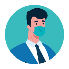 businessman with mask and nectkie design of medical care and covid 19 virus theme Vector illustration