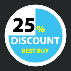 Discount Badge Promo 25% Off in blue EPS10
Badge Vector of circle discount promo sticker and button. Perfect for sale, advertising, promotion, label, sticker, marketing, etc
