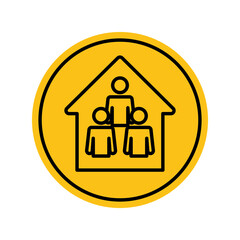pictogram people in home icon, block silhouette style