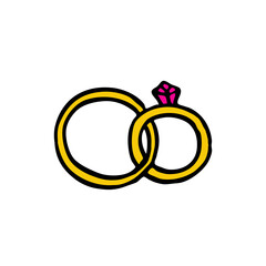 wedding rings doodle icon, vector illustration