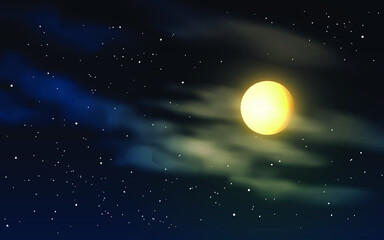 Fototapeta na wymiar cloudy night sky with moon and stars