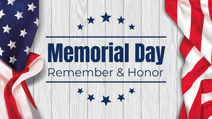 Fototapeta na wymiar Memorial Day - Remember and honor with USA flag on a white table. Vector illustration.