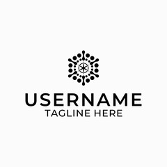 Black abstract mandala logo design on white background.