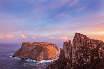 Beautiful  sunset over Tasman Island and The Blade.Three Capes Walk.South Eastern Tasmania,Australia.