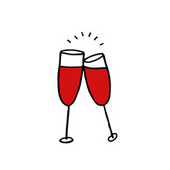 glasses of wine doodle icon, vector illustration