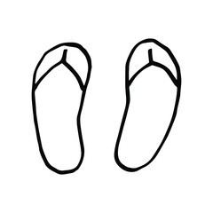 hand-drawing women's beach slippers, summer, vector, doodle