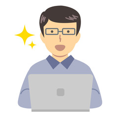 青い服の男性/喜び