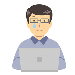 青い服の男性/涙