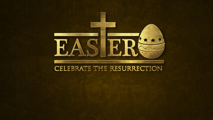 Easter banner with bible word in gold style on dark background.