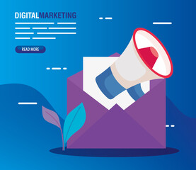 envelope with megaphone design, Digital marketing and ecommerce theme Vector illustration