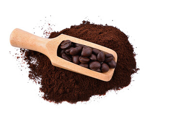 coffee beans and ground isolated on white