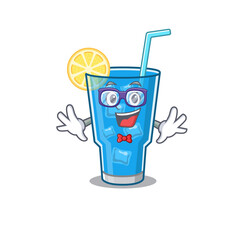 A cartoon drawing of geek blue lagoon cocktail wearing weird glasses