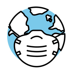 earth planet wearing medical mask line half color style