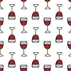 glass of red wine seamless doodle pattern, vector illustration