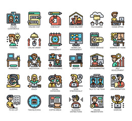Set of work from home thin line and pixel perfect icons for any web and app project.