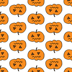 halloween pumpkin seamless doodle pattern, vector illustration