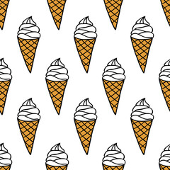 ice cream seamless doodle pattern, vector illustration