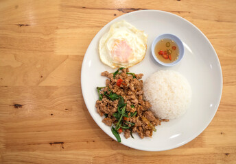 Thai spicy food, stir fried pork whit basil