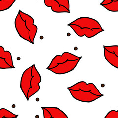 lips and beauty spot seamless doodle pattern, vector illustration