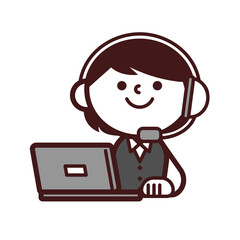 オペレーター　コールセンター　女性　ノートパソコン