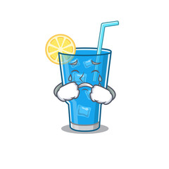 Caricature design of blue lagoon cocktail having a sad face