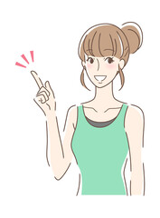 笑顔で指をさす女性