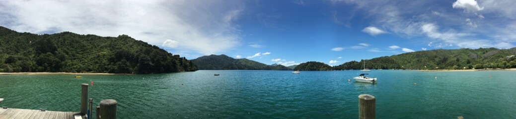 panorama view of ngakuta bay in New Zealand