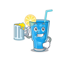 A cartoon concept of blue lagoon cocktail with a glass of beer