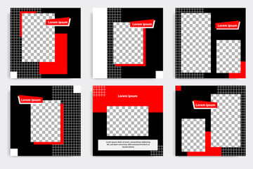 Black red minimal design background vector illustration in white frame color. Editable square abstract vintage, geometric strip line shape banner template for social media post, stories, story, flyer.