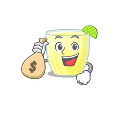 Crazy rich daiquiri cocktail mascot design having money bags