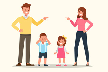 Family character vector design. Presentation in various action with emotions, angry and sad. no3